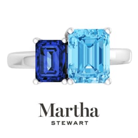 Martha Stewart 3 1/4 Carat Sapphire and Blue Topaz Two Stone Ring In Sterling Silver