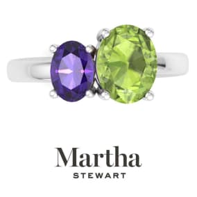 Martha Stewart 2 3/4 Carat Peridot and Amethyst Two Stone Ring In Sterling Silver