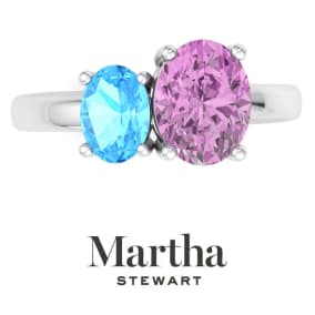 Martha Stewart 2 3/4 Carat Pink Sapphire and Blue Topaz Two Stone Ring In Sterling Silver