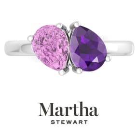 Martha Stewart 2 Carat Pink Sapphire and Amethyst Two Stone Ring In Sterling Silver