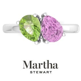 Martha Stewart 2 Carat Peridot and Pink Sapphire Two Stone Ring In Sterling Silver