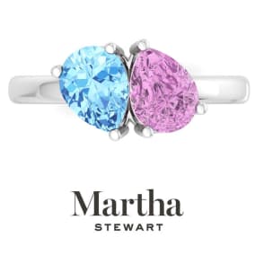 Martha Stewart 2 Carat Blue Topaz and Pink Sapphire Two Stone Ring In Sterling Silver