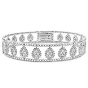 1 1/2 Carat Diamond Teardrop Bangle Bracelet In 14K White Gold, 7 Inches