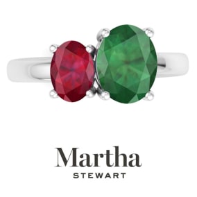 Martha Stewart 2 3/4 Carat Emerald and Ruby Two Stone Ring In Sterling Silver