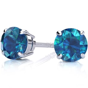 3 Carat Blue Diamond Stud Earrings In 14 Karat White Gold