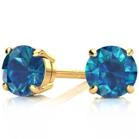 3 Carat Blue Diamond Stud Earrings In 14 Karat Yellow Gold