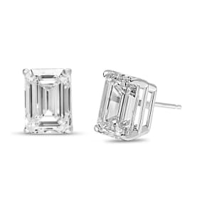 4 Carat Emerald Cut Lab Grown Diamond Earrings In 14 Karat White Gold