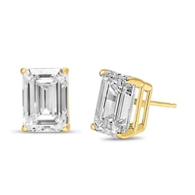 4 Carat Emerald Cut Lab Grown Diamond Earrings In 14 Karat Yellow Gold