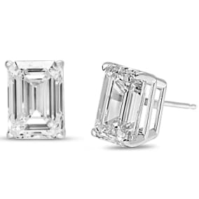 8 Carat Emerald Cut Lab Grown Diamond Earrings In 14 Karat White Gold