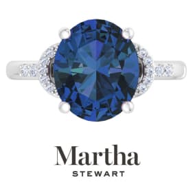 Martha Stewart 4 1/2 Carat Oval Shape Sapphire and Lab Grown Diamond Ring In Sterling Silver