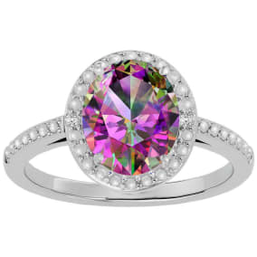 3 ½ Carat Mystic Topazand Diamond Halo Ring created in platinum overlay
