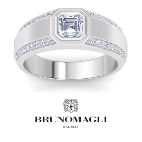 Bruno Magli Mens 1 1/2 Carat Asscher Cut Lab Grown Diamond Ring In Sterling Silver