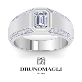 Bruno Magli Mens 1 1/2 Carat Emerald Cut Lab Grown Diamond Ring In Sterling Silver