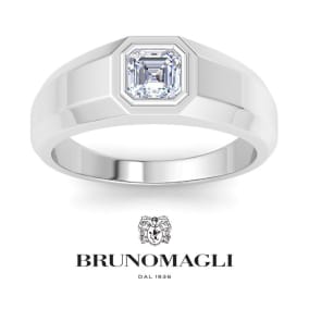 Bruno Magli Mens 1 Carat Asscher Cut Lab Grown Diamond Solitaire Ring In Sterling Silver
