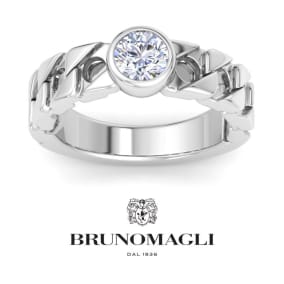Bruno Magli Mens 1 Carat Round Shape Lab Grown Diamond Bezel Set Solitaire Ring In Sterling Silver