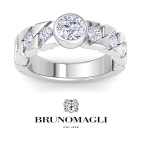 Bruno Magli Mens 2 Carat Round Shape Lab Grown Diamond Bezel Set Solitaire Ring In Sterling Silver