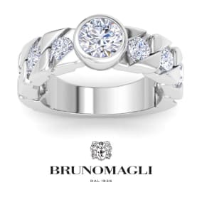 Bruno Magli Mens 3 Carat Round Shape Lab Grown Diamond Bezel Set Solitaire Ring In Sterling Silver