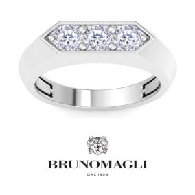 Bruno Magli Mens 1 Carat Round Shape Lab Grown Diamond Three Stone Ring In Sterling Silver
