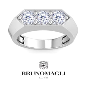 Bruno Magli Mens 2 Carat Round Shape Lab Grown Diamond Three Stone Ring In Sterling Silver