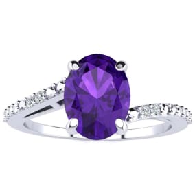 1ct Oval Shape Amethyst and Diamond Ring in 10K White Gold