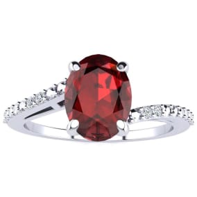 1 1/2ct Oval Shape Garnet and Diamond Ring in 10k White Gold