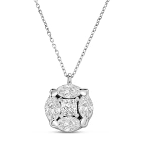 Previously Owned 1.38 Carat Five Diamond Fancy Shape Cluster 14 Karat White Gold Necklace, 15-18 Inches