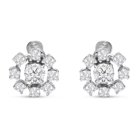 Previously Owned 2 Carat Diamond Cluster Earrings In 14 Karat White Gold With Non-Pierced French Screw Backs
