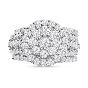 Previously Owned 3 Carat Diamond Three Ring Engagement Set In 14 Karat White Gold, Size 7.0