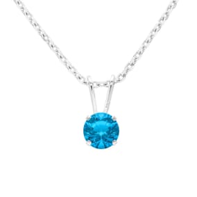 1/2 Carat Blue Topaz Solitaire Necklace In White Gold With Free Chain