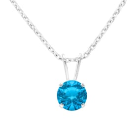 3/4 Carat Blue Topaz Solitaire Necklace In White Gold With Free Chain