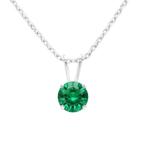 3/4 Carat Emerald Solitaire Necklace In White Gold With Free Chain