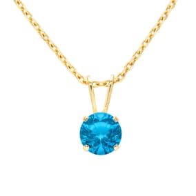 3/4 Carat Blue Topaz Solitaire Necklace In Yellow Gold With Free Chain