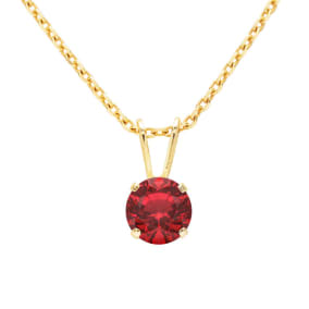 3/4 Carat Ruby Solitaire Necklace In Yellow Gold With Free Chain