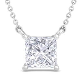 Estate Jewelry 1 Carat Princess Cut Diamond Solitaire Pendant In 14 Karat White Gold With Free Sterling Silver Chain