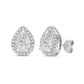 Estate Jewelry Simulated White Sapphire Pear Shape Halo Stud Earrings In Sterling Silver
