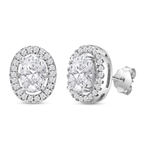Estate Jewelry Simulated White Sapphire Oval Shape Halo Stud Earrings In Sterling Silver