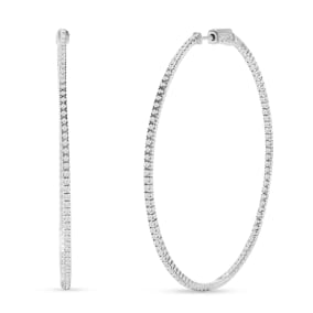 Estate Jewelry 1 3/4 Carat Natural Diamond Hoop Earrings In 14 Karat White Gold, 2 Inches!