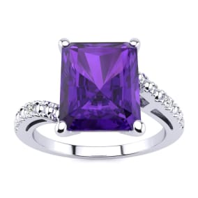 4ct Octagon Amethyst and Diamond Ring in 10k White Gold