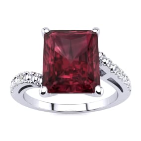 4ct Octagon Garnet and Diamond Ring in 10k White Gold