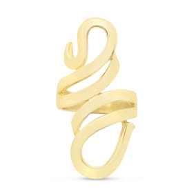 Estate Jewelry High Polished Long Swirl Ring In Sterling Silver With Yellow Plating, Ring Size 7