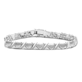 Estate Jewelry Heart & Kisses Link Bracelet In Sterling Silver, 7 Inches