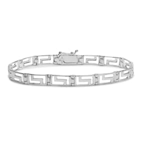 Estate Jewelry Greek Key Link Bracelet In Sterling Silver, 7 Inches