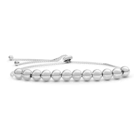 Clearance High Polished Bead Bolo Bracelet In Sterling Silver, Adjustable 6-9 Inches
