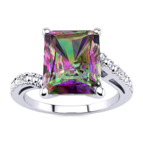 4 Carat Octagon Shape Mystic Topaz Ring With Diamonds In 10 Karat White Gold