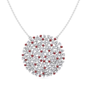 2 1/2 Carat Ruby and Lab Grown Diamond Cluster Necklace In Sterling Silver