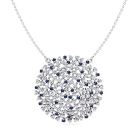2 1/2 Carat Sapphire and Lab Grown Diamond Cluster Necklace In Sterling Silver