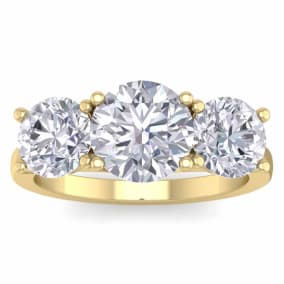 Estate Jewelry 4 Carat Moissanite Three Stone Ring In 14 Karat Yellow Gold, Size 6