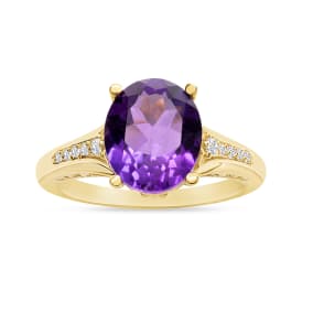 4ct Amethyst and Diamond Ring in 10k Yellow Gold