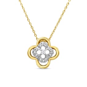 Estate Jewelry Diamond Clover Necklace In 10 Karat Yellow Gold With Free Chain