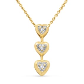 Estate Jewelry Three Diamond Heart Necklace In 10 Karat Yellow Gold With Free Chain